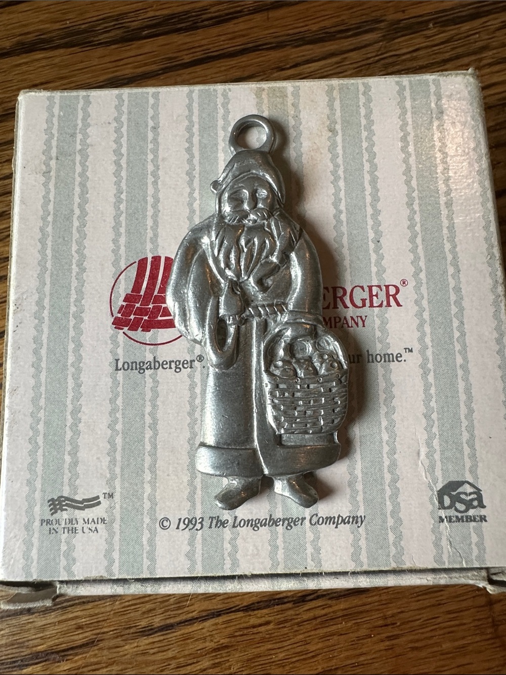 Longaberger Silver Pewter Father Christmas Santa Basket Charm. 1990.  Vintage